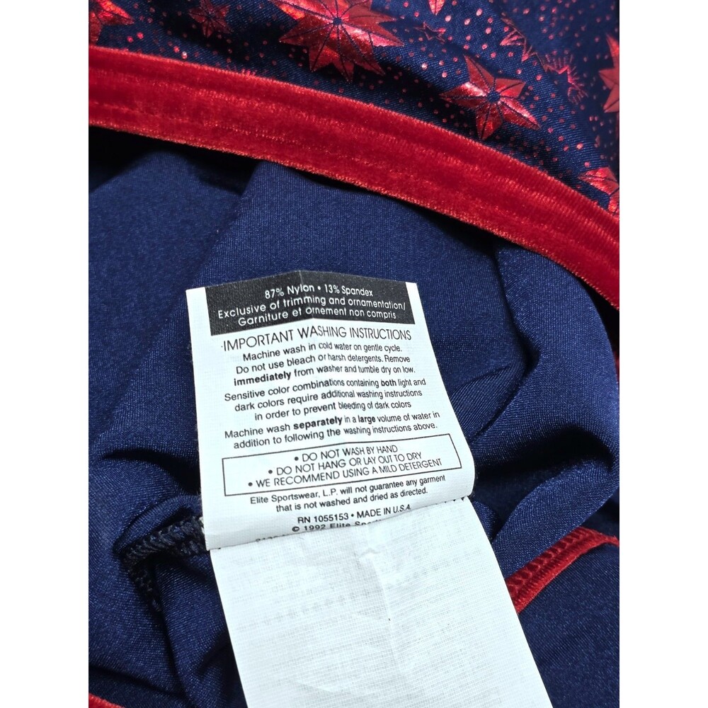 GK Elite VTG Foiled Star Spangled Navy Red Keyhole Tank Leotard Vneck Size AL - Picture 10 of 12